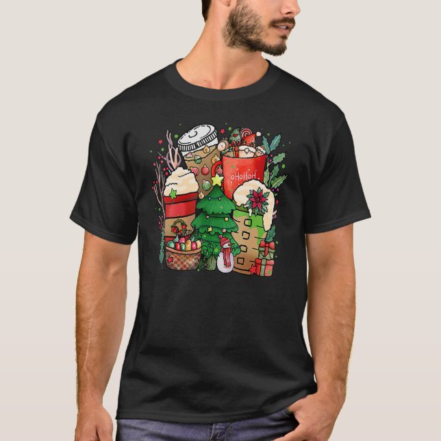Christmas Iced Coffee Hot Cocoa Coffee  Caffeinate T-Shirt (Front)