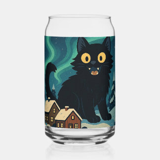 Christmas Icelandic Yule Cat with Northern Lights Can Glass