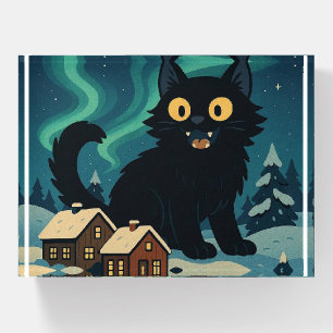Christmas Icelandic Yule Cat with Northern Lights Paperweight