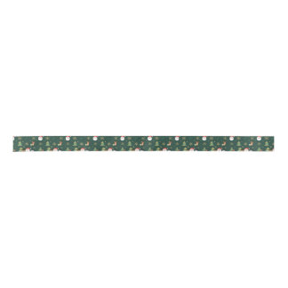 Christmas Icon Pattern Ribbon on Forest Green