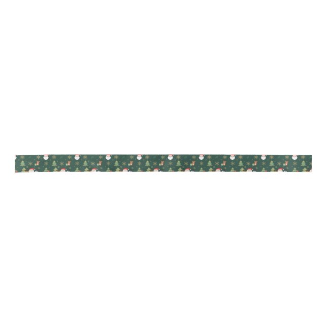 Christmas Icon Pattern Ribbon on Forest Green (Front)