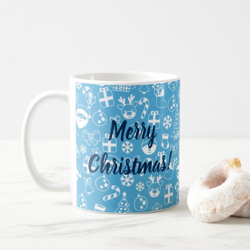 Christmas Icons Blue Santa Elf Snowman Festive Coffee Mug