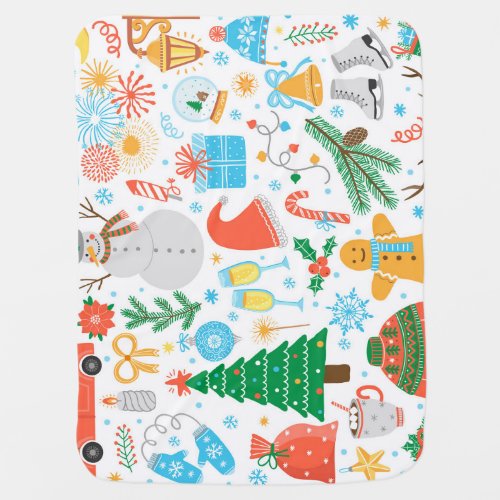 Christmas Icons New Year Vintage Baby Blanket