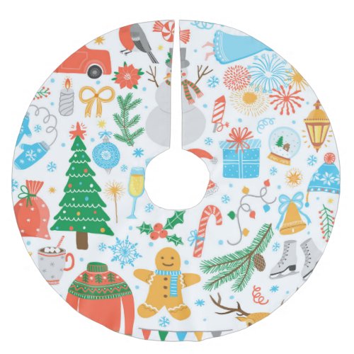 Christmas Icons New Year Vintage Brushed Polyester Tree Skirt