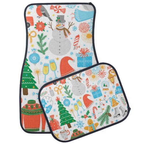 Christmas Icons New Year Vintage Car Floor Mat