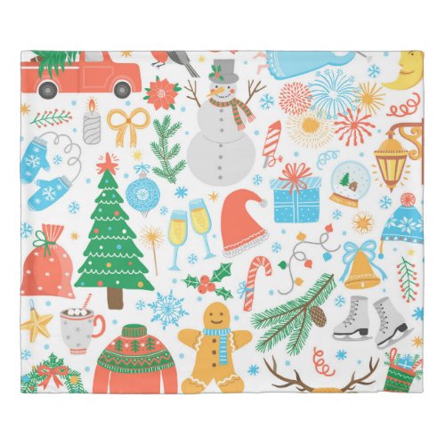 Christmas Icons New Year Vintage Duvet Cover