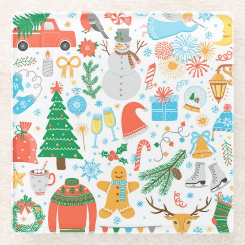 Christmas Icons New Year Vintage Glass Coaster