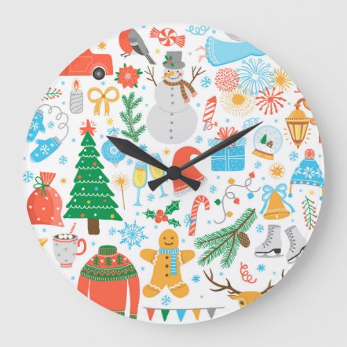 Christmas Icons New Year Vintage Large Clock