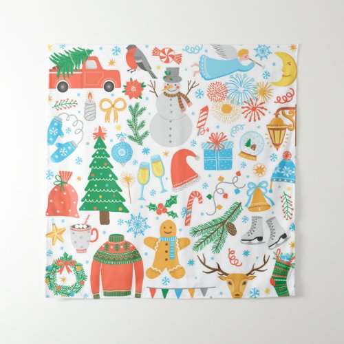 Christmas Icons New Year Vintage Tapestry