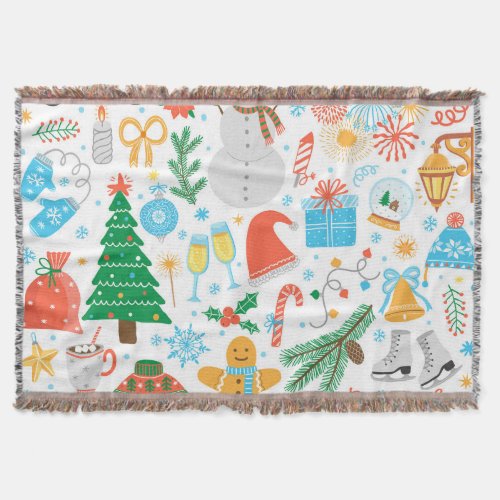 Christmas Icons New Year Vintage Throw Blanket