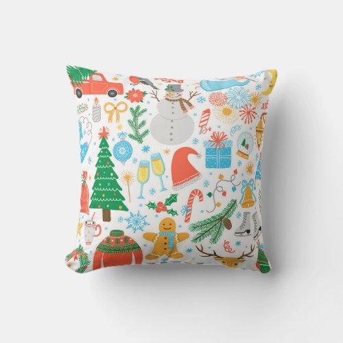 Christmas Icons New Year Vintage Throw Pillow