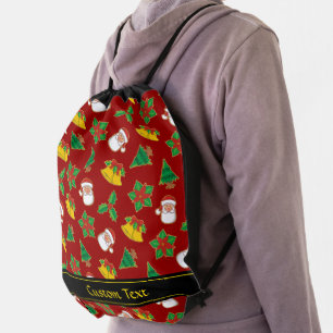 Christmas Icons Pattern Drawstring Bag