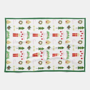 Christmas icons pattern in festive grid kitchen towel