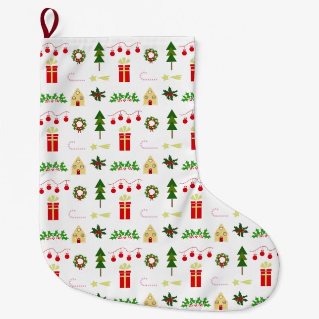 Christmas icons pattern in festive grid large christmas stocking (Front)