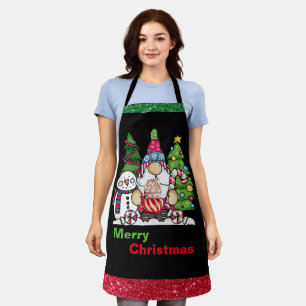 Christmas Icons Red Green Glitter Aprons, Holiday Apron