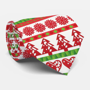 Christmas icons, stars, hearts, pine tree neck tie
