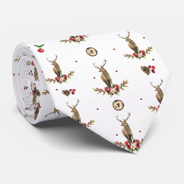 Christmas Idyll Deer Pattern Neck Tie (Rolled)