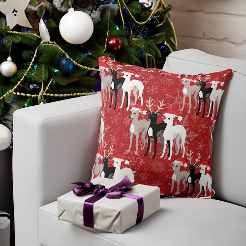 Christmas Iggy Italian Greyhounds in the Snow Red Throw Pillow