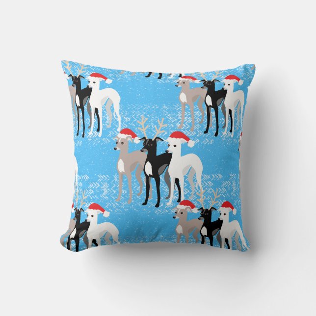 Christmas Iggy Italian Greyhounds in the Snow Throw Pillow (Front)