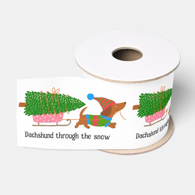 Christmas Illustration Dachshund Through the Snow Grosgrain Ribbon (Spool)