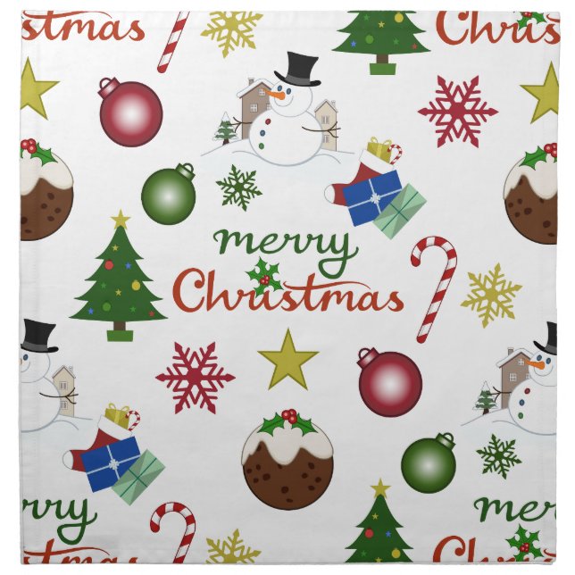 Christmas Illustration Mix Lg Pattern Cloth Napkin (Front)
