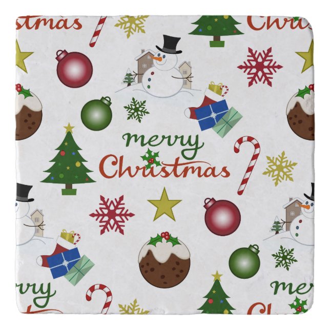Christmas Illustration Mix Lg Pattern Trivet (Front)