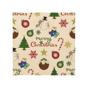 Christmas Illustration Mix Lg Pattern Wood Wall Art