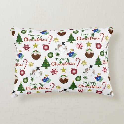 Christmas Illustration Mix Pattern Accent Pillow