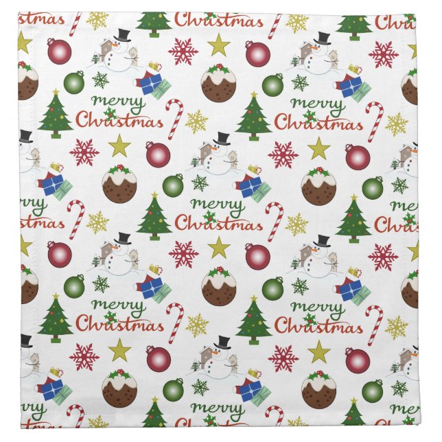 Christmas Illustration Mix Pattern Cloth Napkin (Front)