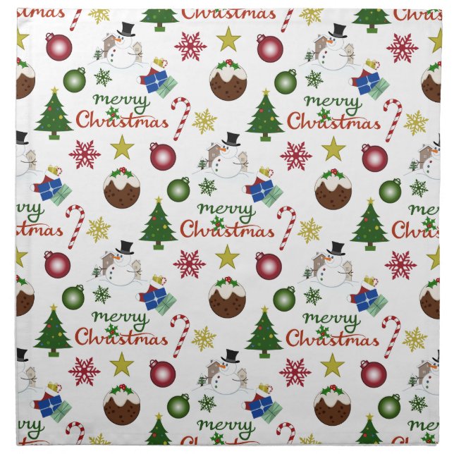 Christmas Illustration Mix Pattern Cloth Napkin (Front)