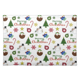 Christmas Illustration Mix Pattern Cloth Placemat