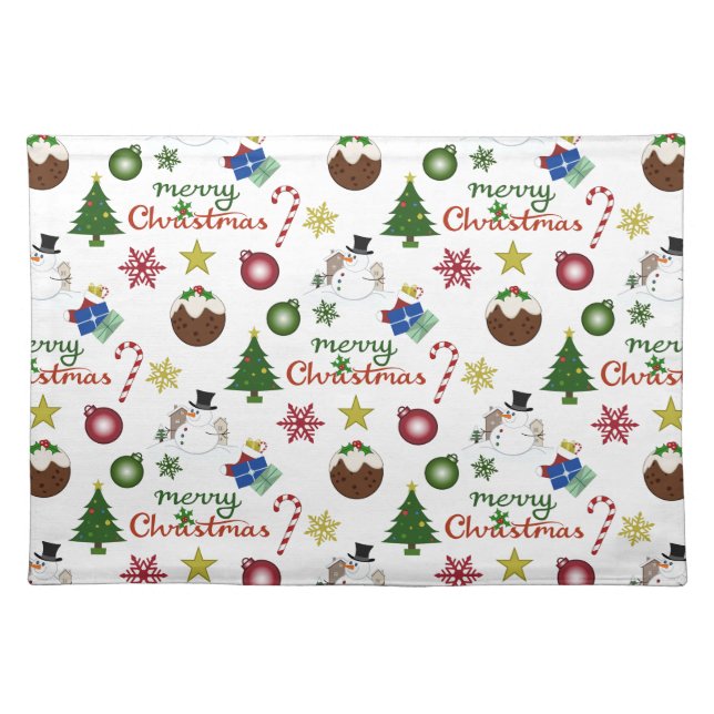 Christmas Illustration Mix Pattern Cloth Placemat (Front)
