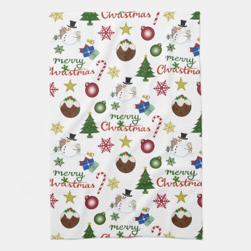Christmas Illustration Mix Pattern Kitchen Towel