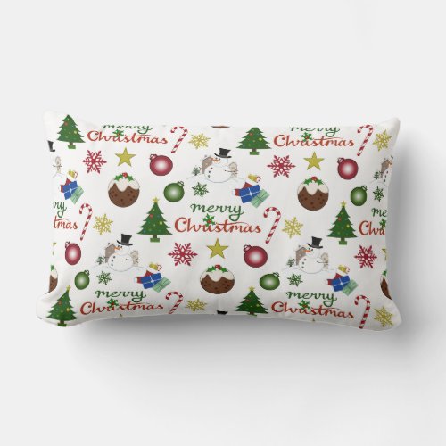 Christmas Illustration Mix Pattern Lumbar Pillow