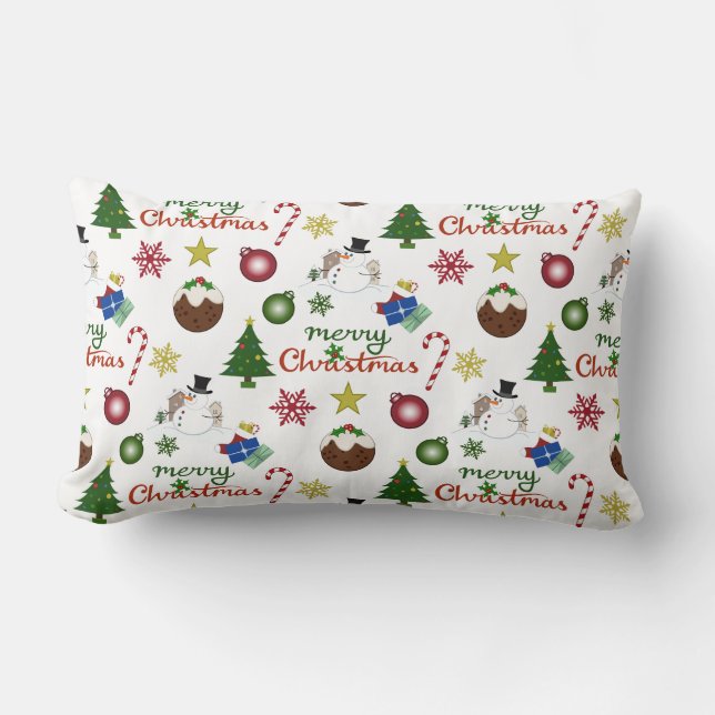 Christmas Illustration Mix Pattern Lumbar Pillow (Front)