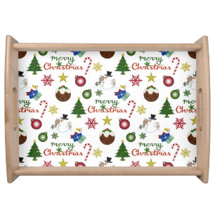 Christmas Illustration Mix Pattern Serving Tray