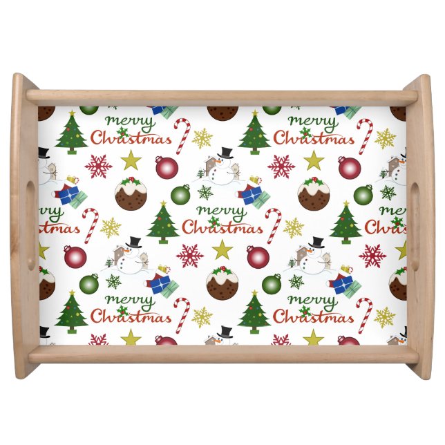 Christmas Illustration Mix Pattern Serving Tray (Front)