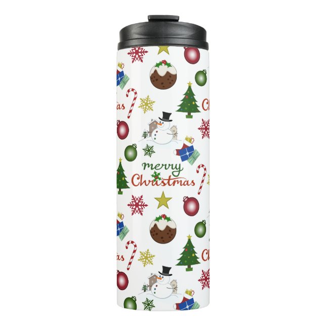 Christmas Illustration Mix Pattern Thermal Tumbler (Front)