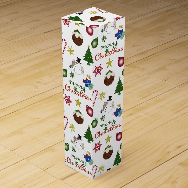 Christmas Illustration Mix Pattern Wine Box (Front)