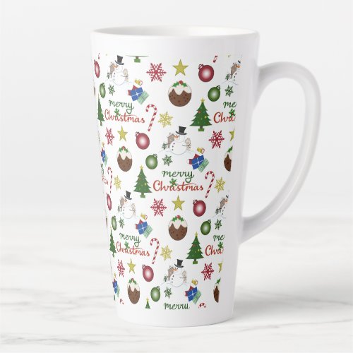 Christmas Illustration Mix Repeat Pattern Latte Mug