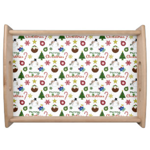 Christmas Illustration Mix Repeat Pattern Serving Tray