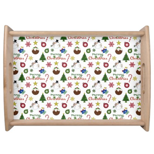 Christmas Illustration Mix Repeat Pattern Serving Tray
