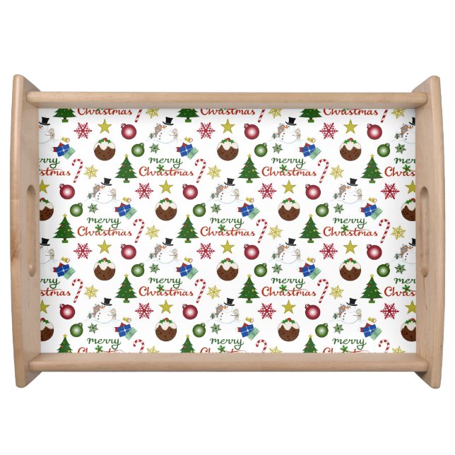 Christmas Illustration Mix Repeat Pattern Serving Tray (Front)