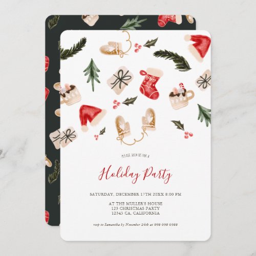 Christmas illustration watercolor holiday party invitation