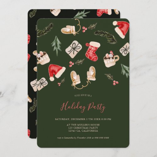 Christmas illustration watercolor holiday party invitation