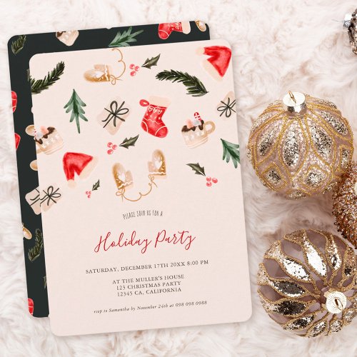 Christmas illustration watercolor holiday party  invitation