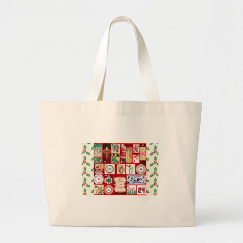 Christmas illustrations Vintage Holiday Fun Large Tote Bag