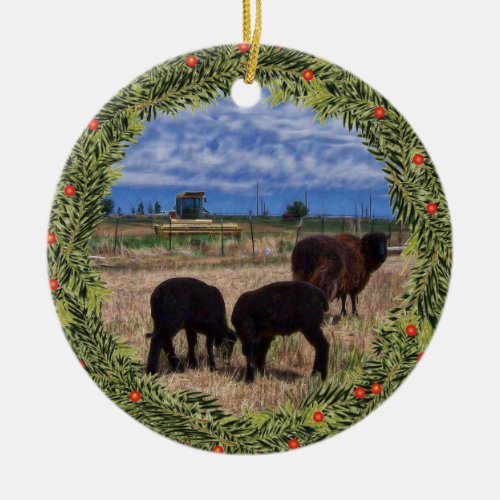 Christmas Impressionist 3 Black Sheep Ceramic Ornament