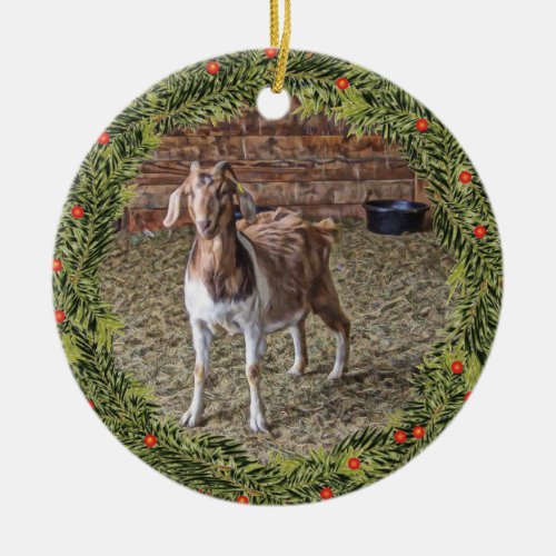 Christmas Impressionist Goat Ceramic Ornament