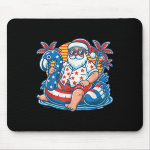Christmas In 4th Of July Santa Flamingo Pool Float Mouse Pad